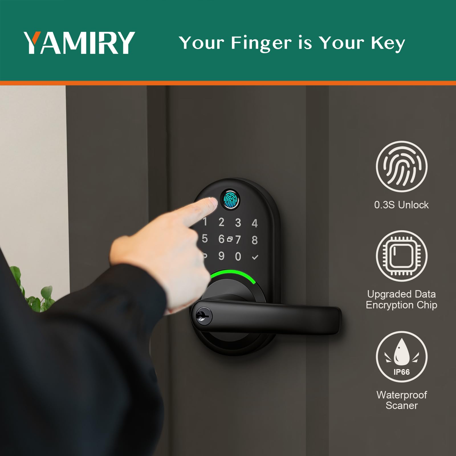 Smart Door Handle Lock with Keypad, Yamiry Fingerprint Knob for Front Door - Yamiry Official Product View 3