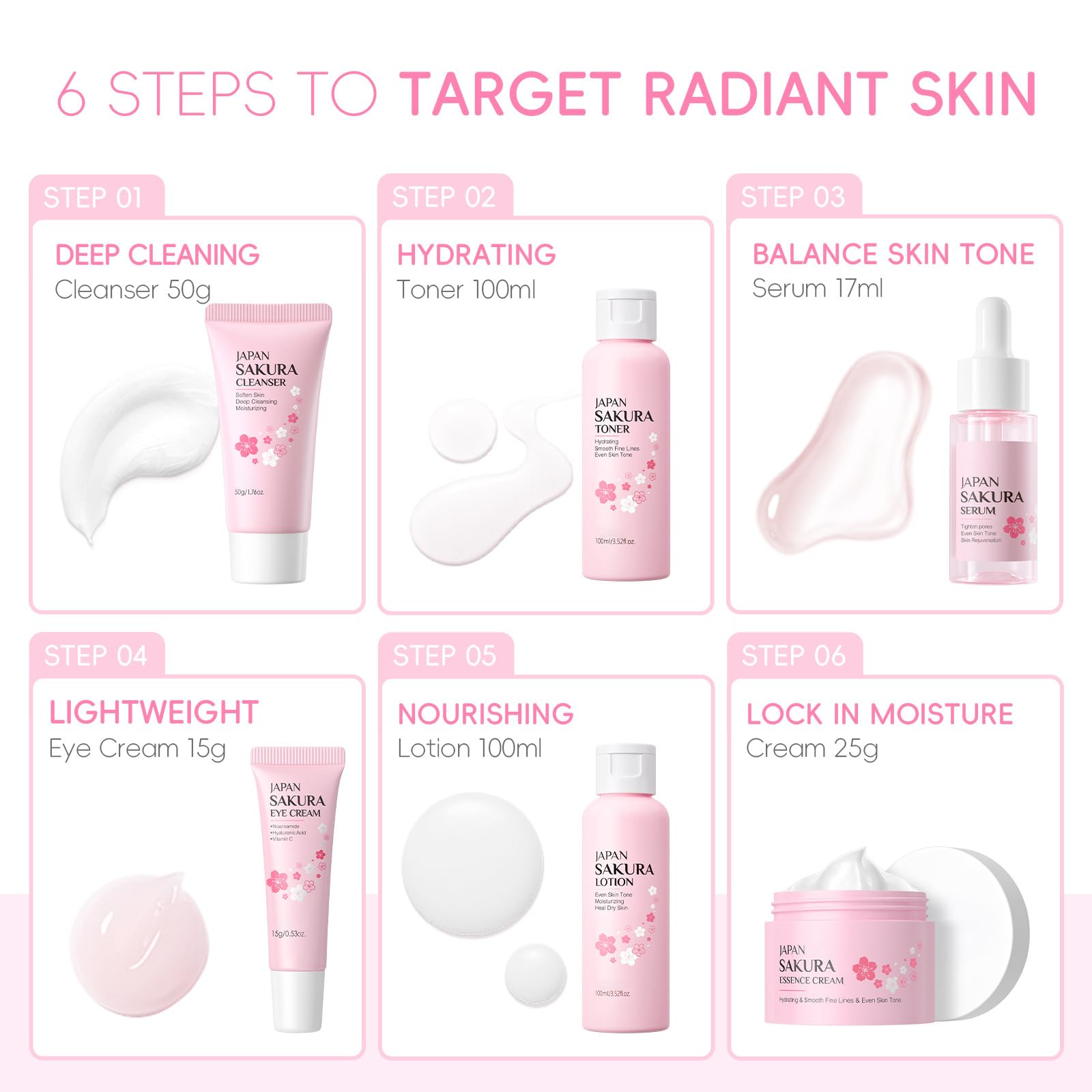 6PCS Sakura Skin Care Set, Skin Care Set Includes Facial - XTJXTJ