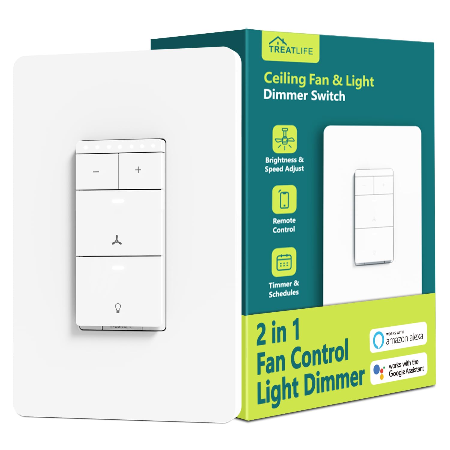 Smart Ceiling Fan Control and Dimmer Light Switch, Neutral Wire N - TREATLIFE Official Product View 2