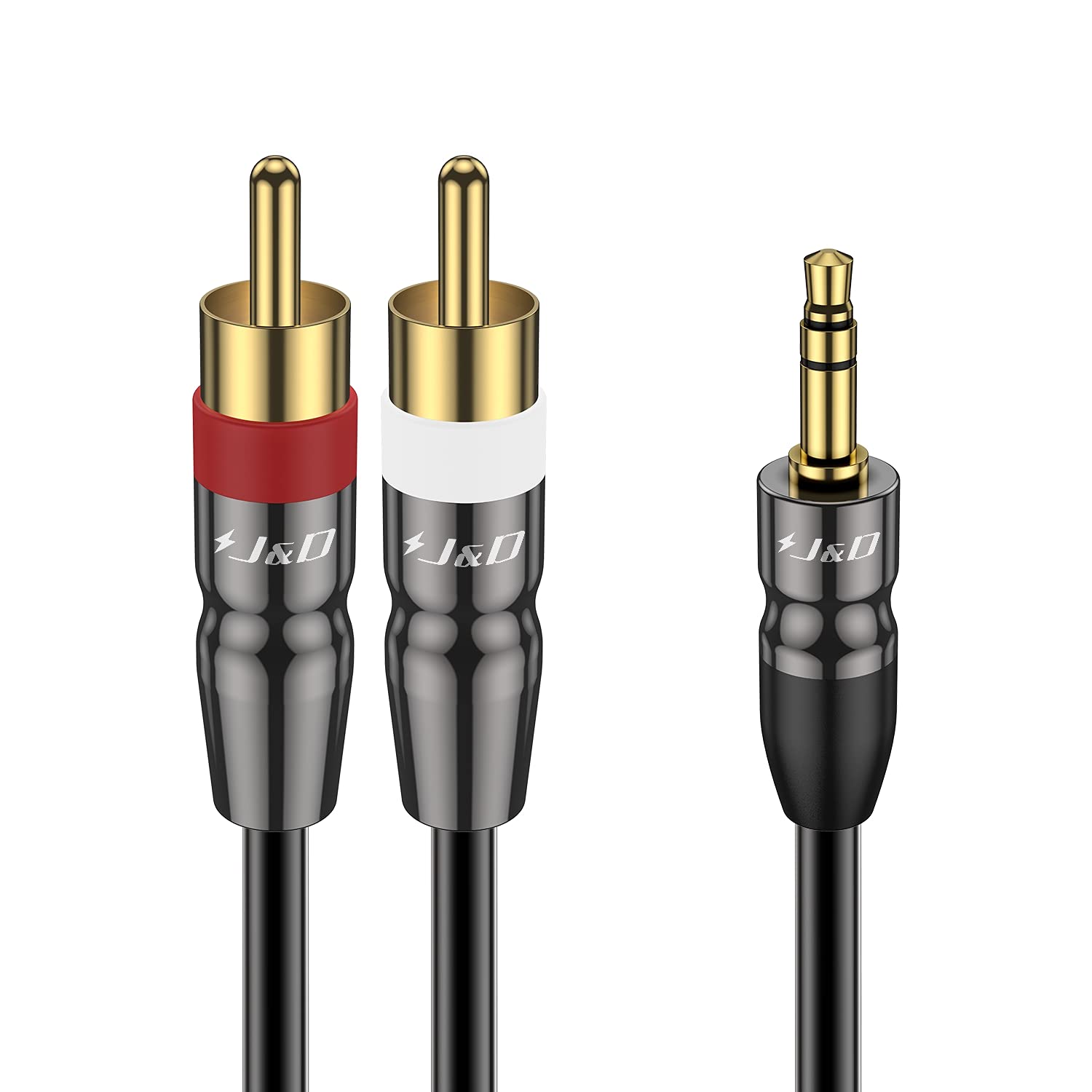 J&D 3.5 mm to Dual RCA Male Stereo Audio Cable, Heavy Duty RCA Ca by J&D - Angle View 2
