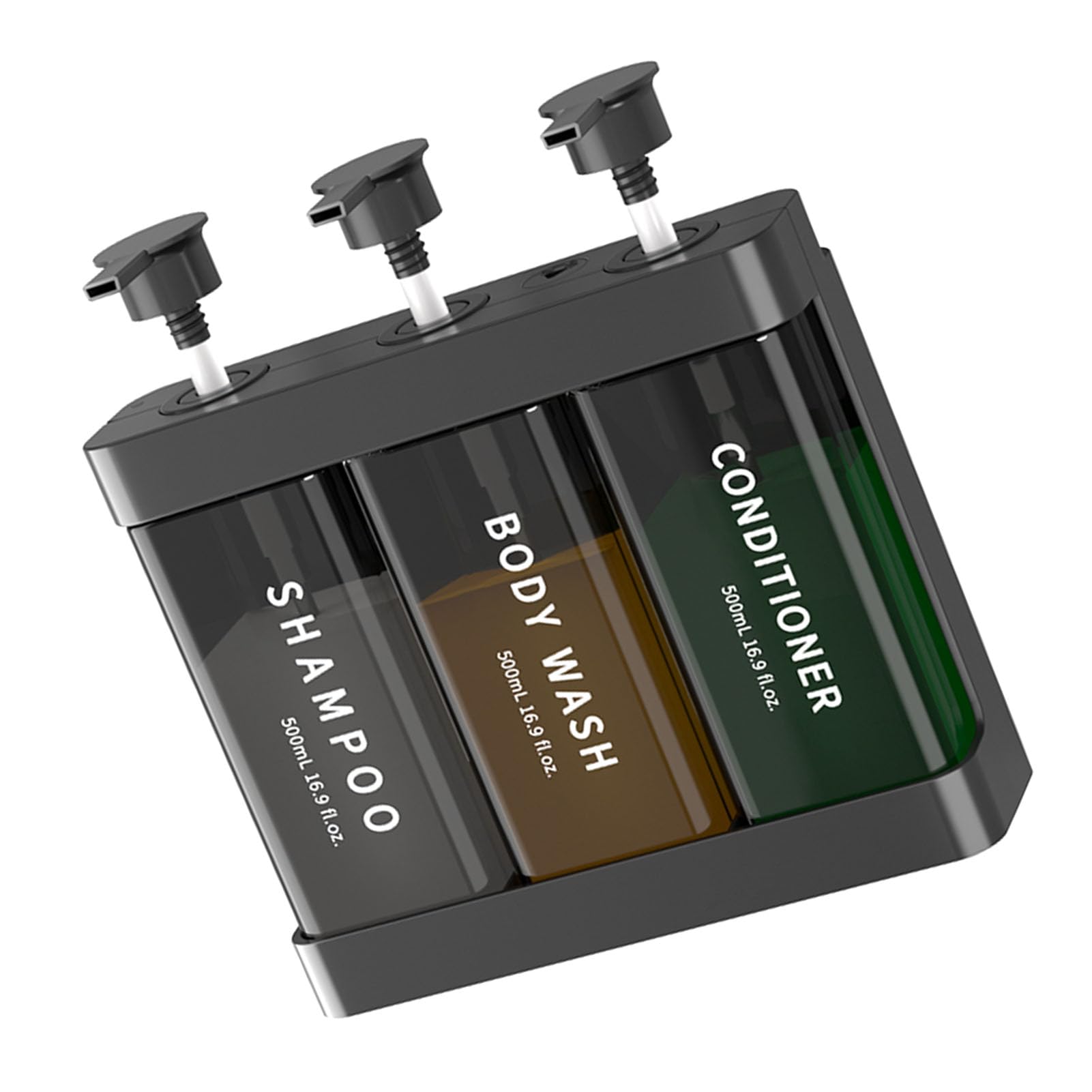 Omabeta Refillable Soap Dispenser Stylish 3 Chamber Design for Desktop or Wall Anywhere 500ml Pump (Dark Gray)