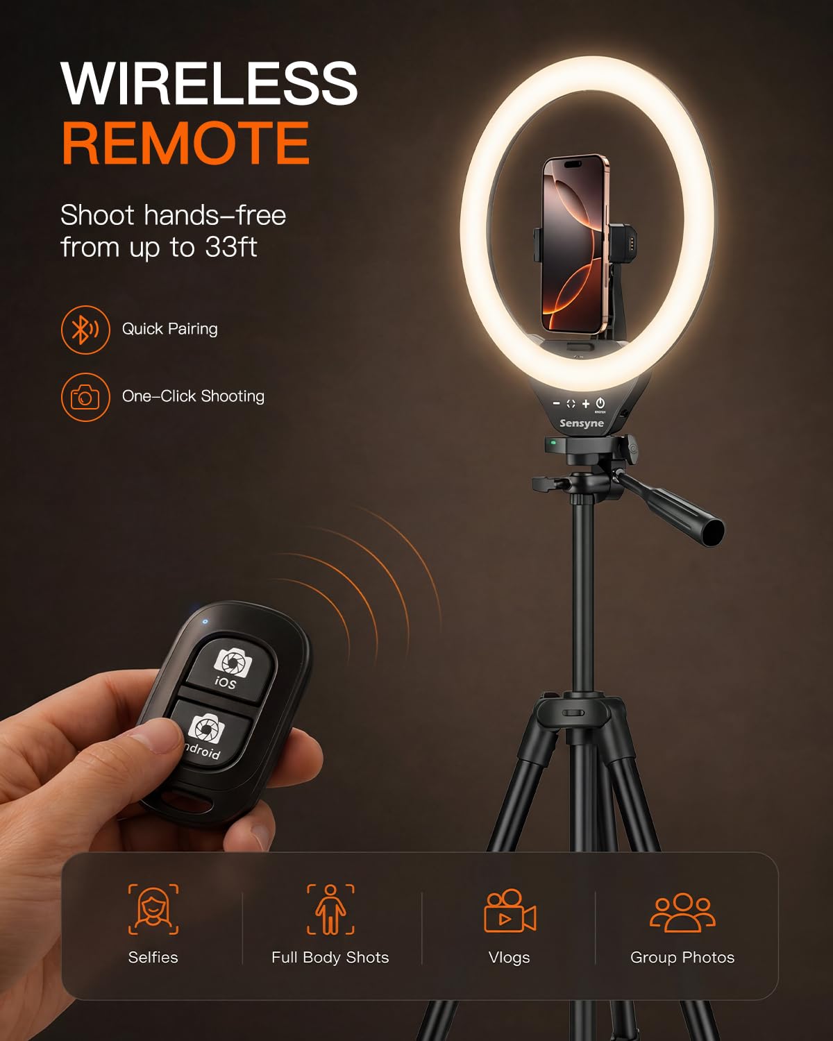 SENSYNE Ring Light with Stand 50 Phone Tripod with Wireless - SENSYNE Official Imagery - 7