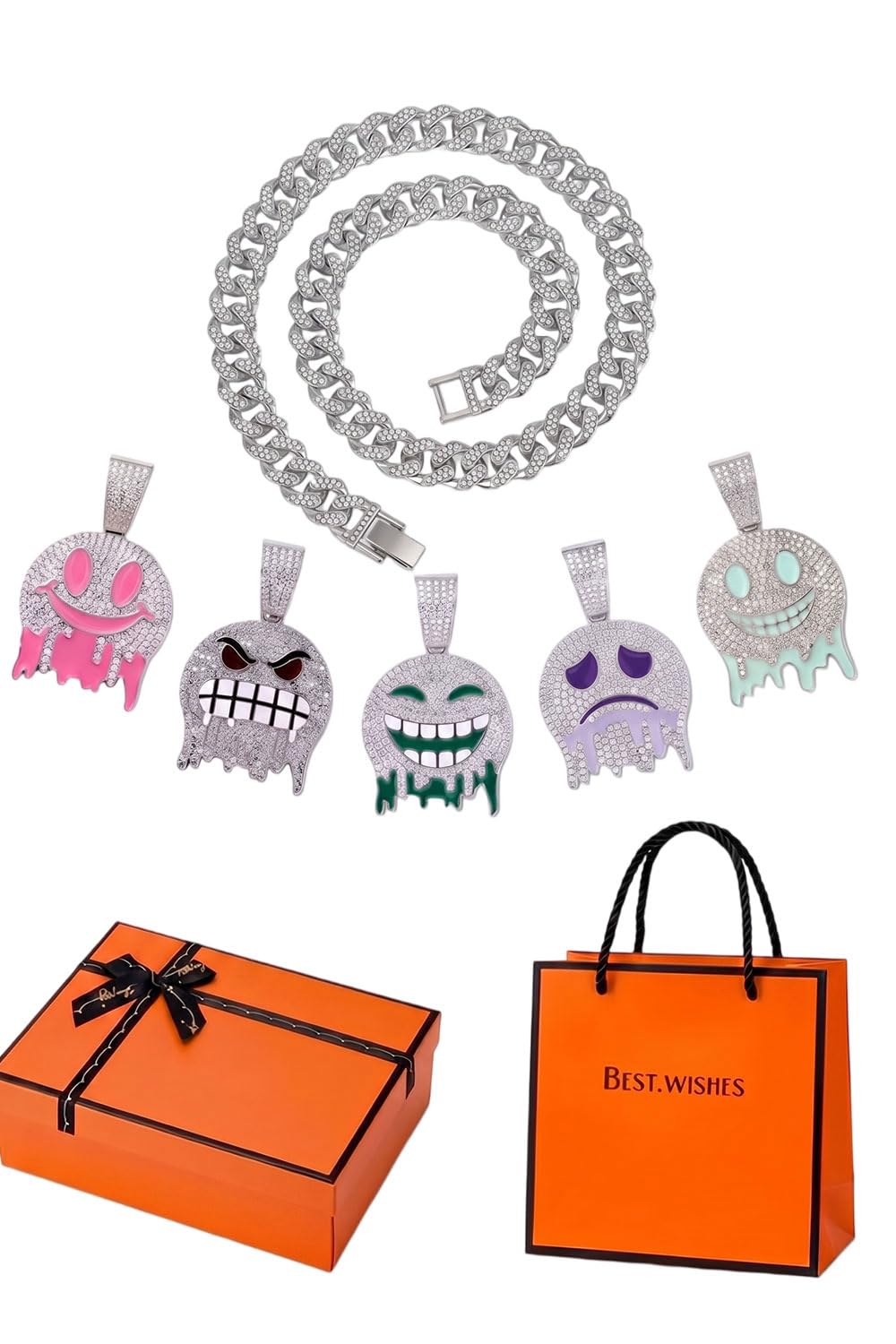 5 in 1 Interchangeable Mood Pendant Necklace Set Iced Out - RFCAW Official Imagery - 1