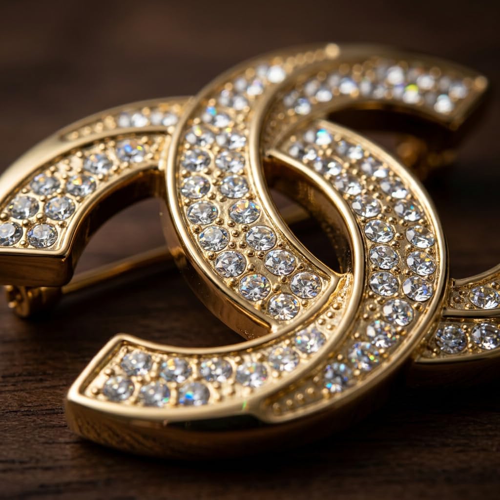 Gold Tone Crystal Brooch and Round Stud Earrings Jewelry Set - Obluchye Official Imagery - 6