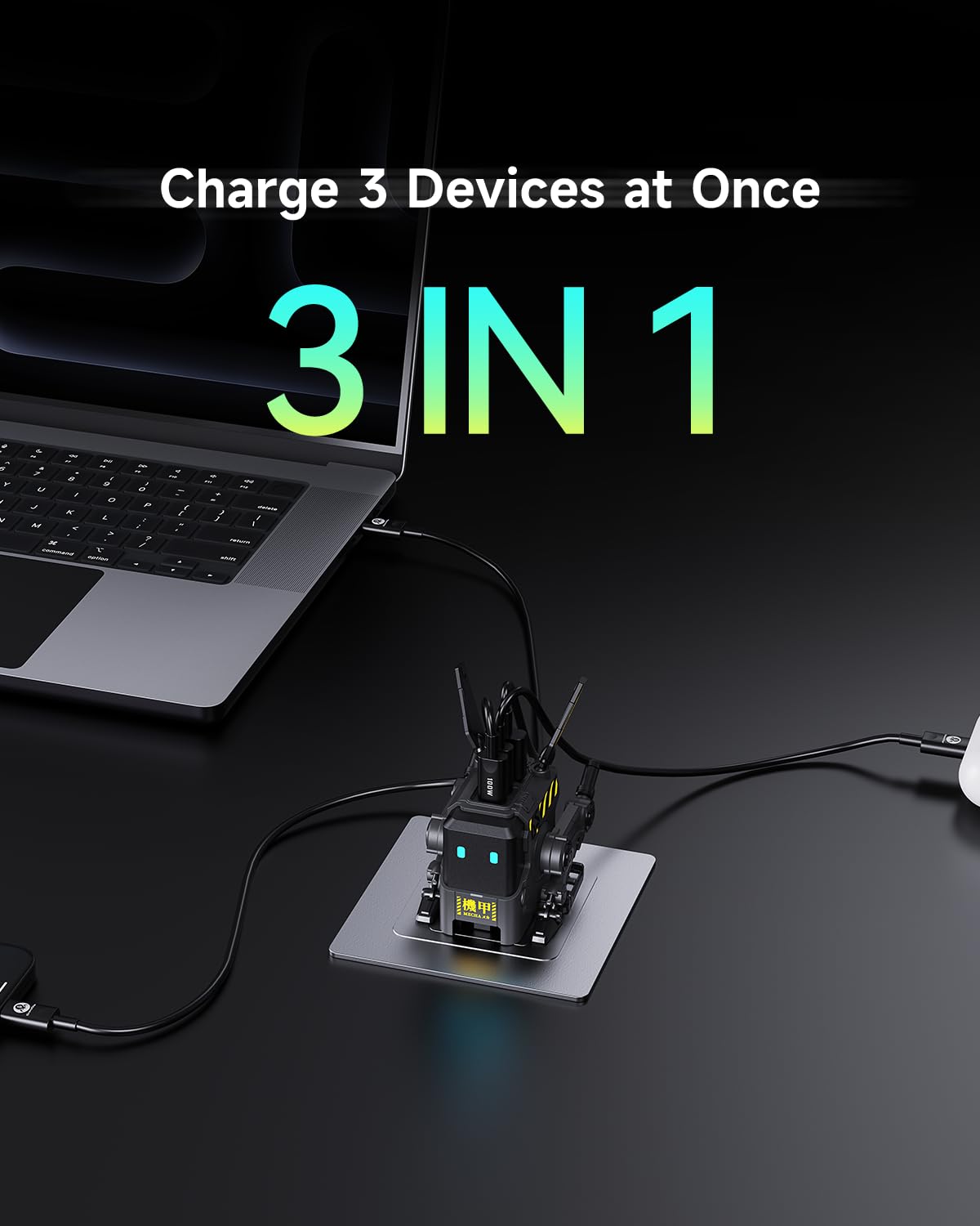 GRAVASTAR 65W GaN Robot USB-C Charger with 3 Ports - GravaStar Official Product View 3