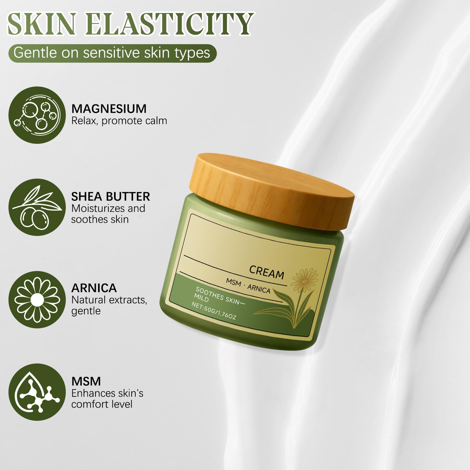 rooroopet 2 PCS Magnesium Cream with MSM & Arnica, Mild Ingredients for Skin Soothing, Daily Body Care Cream, 50g/1.76oz