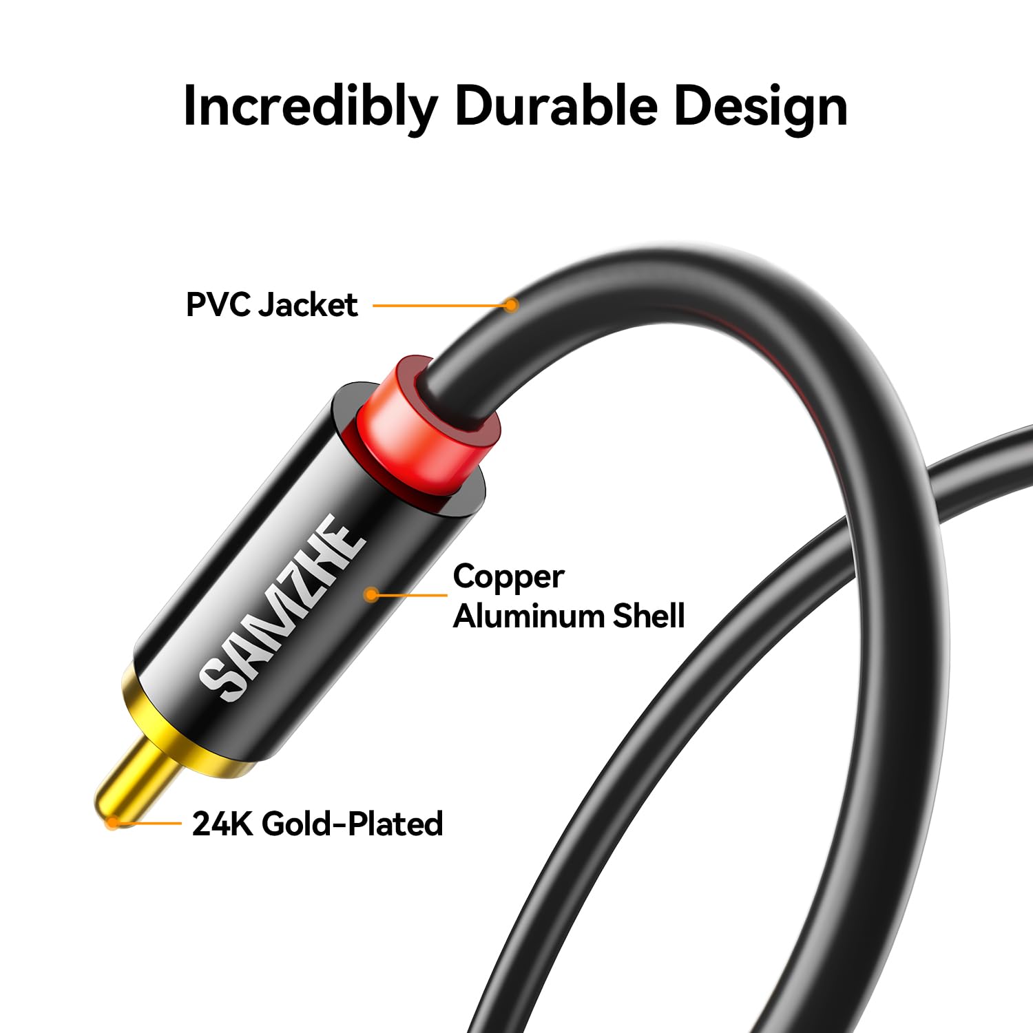 SAMZHE 3.5mm to RCA Cable, 6.6FT RCA Male to Aux Audio Adapter Hi by SAMZHE - Angle View 7
