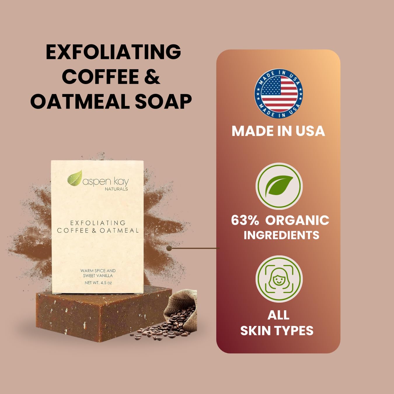 Aspen Kay Naturals Coffee & Oatmeal Exfoliating Soap, Natural & Organic Coffee - Aspen Kay Naturals Official Product View 3