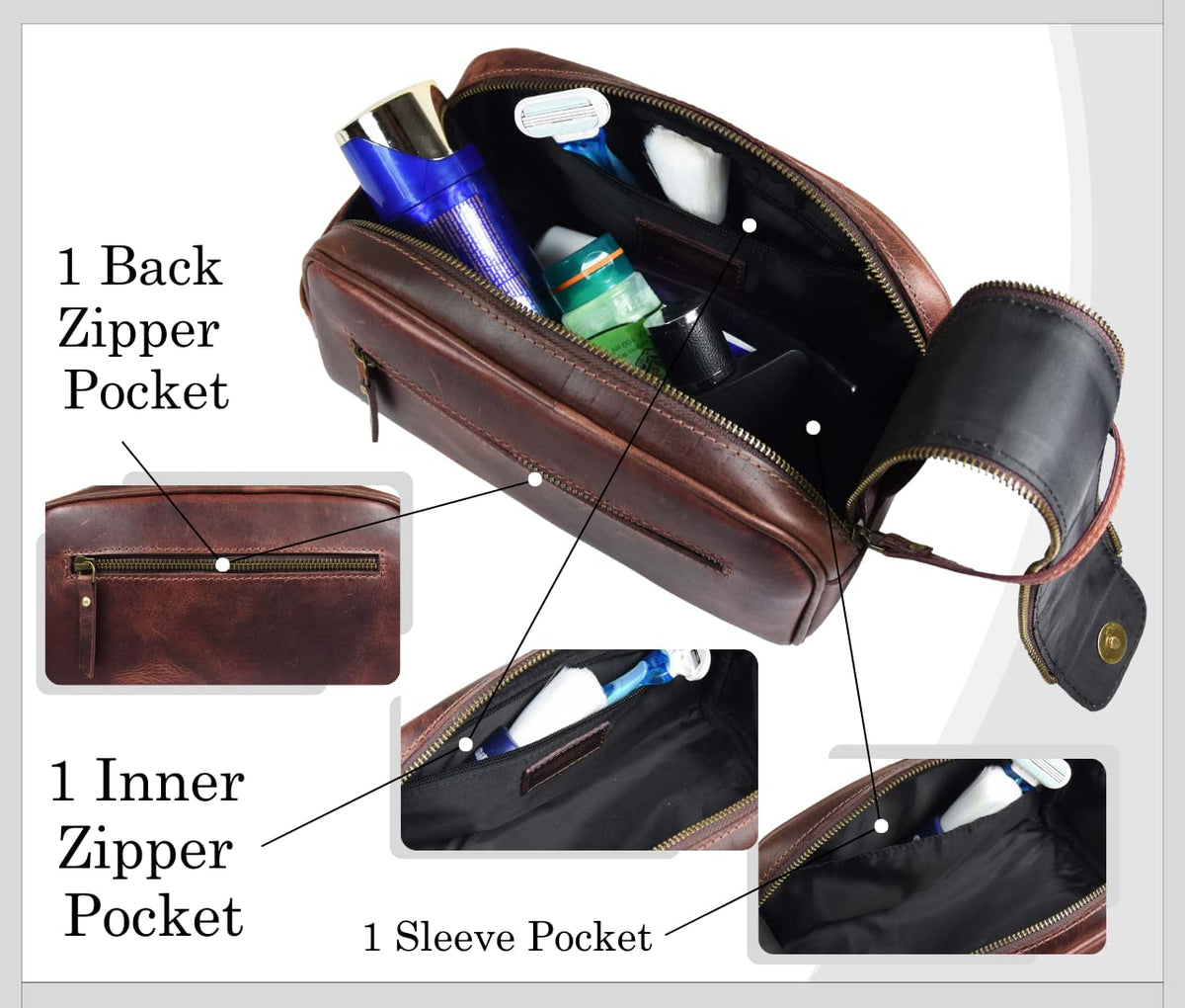 10 Premium Leather Toiletry Travel Pouch With Waterproof - AARON LEATHER GOODS VENDIMIA ESTILO Official Imagery - 6