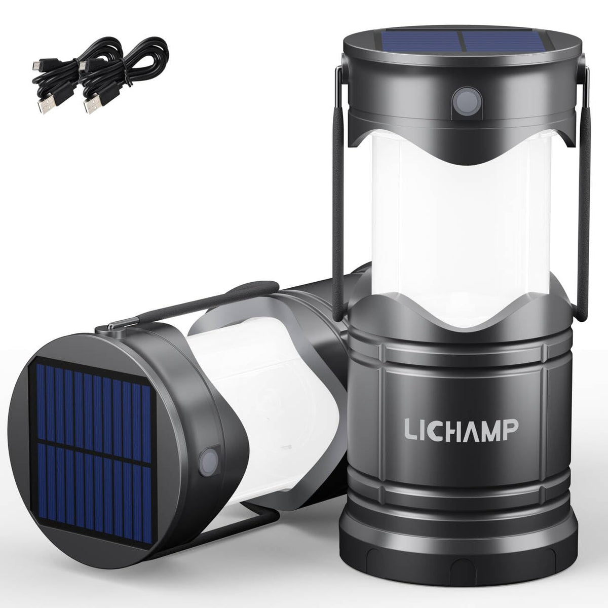 Lichamp 2 Pack Solar Camping Lantern USB Rechargeable LED - Lichamp Official Imagery - 1