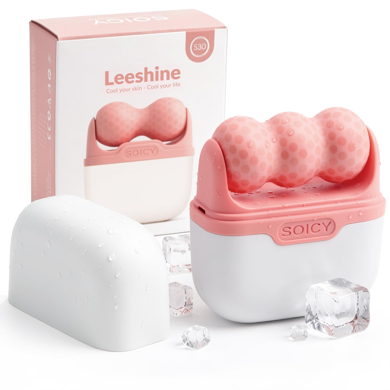 Leeshine Ice Roller Set for Face and Eyes - Facial Skin Care Tools with 2 Cold Therapy Face Roller and Premium Travel Case, Self Care Gift for Men Women (Pink)