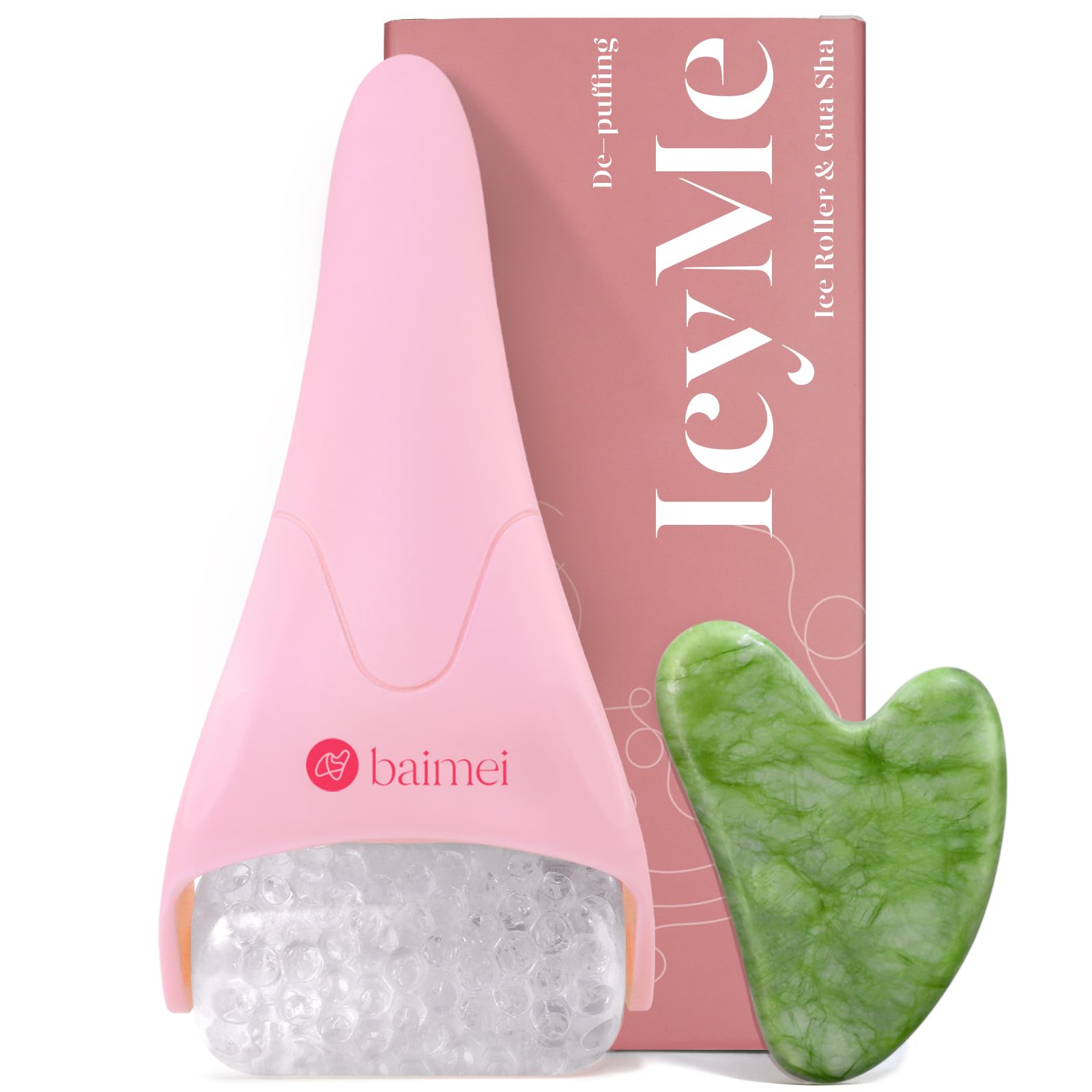 BAIMEI IcyMe Ice Roller Gua Sha Set and Resin Gua Sha Tool - Full Body Facial Skincare Kit for Puffiness Relief Self Care Gift