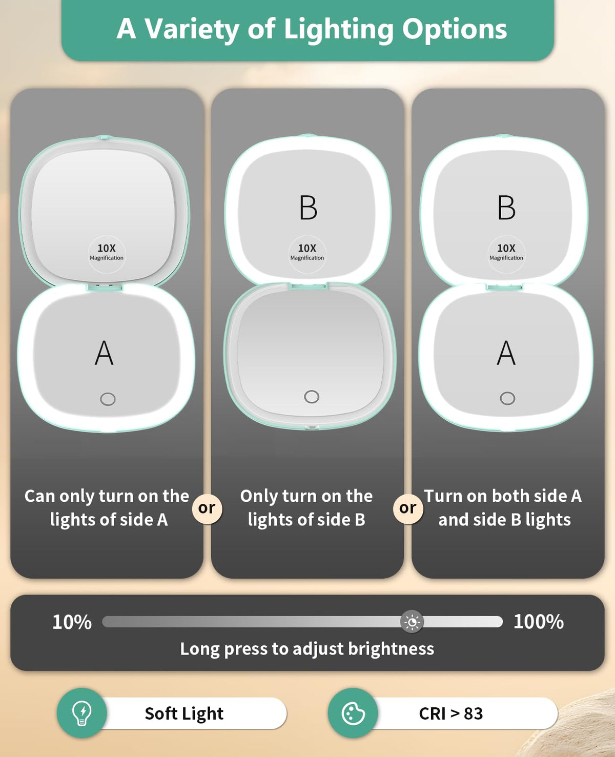 WOBSION 1x 10x Rechargeable Lighted Travel Makeup Mirror - WOBSION Official Imagery - 4