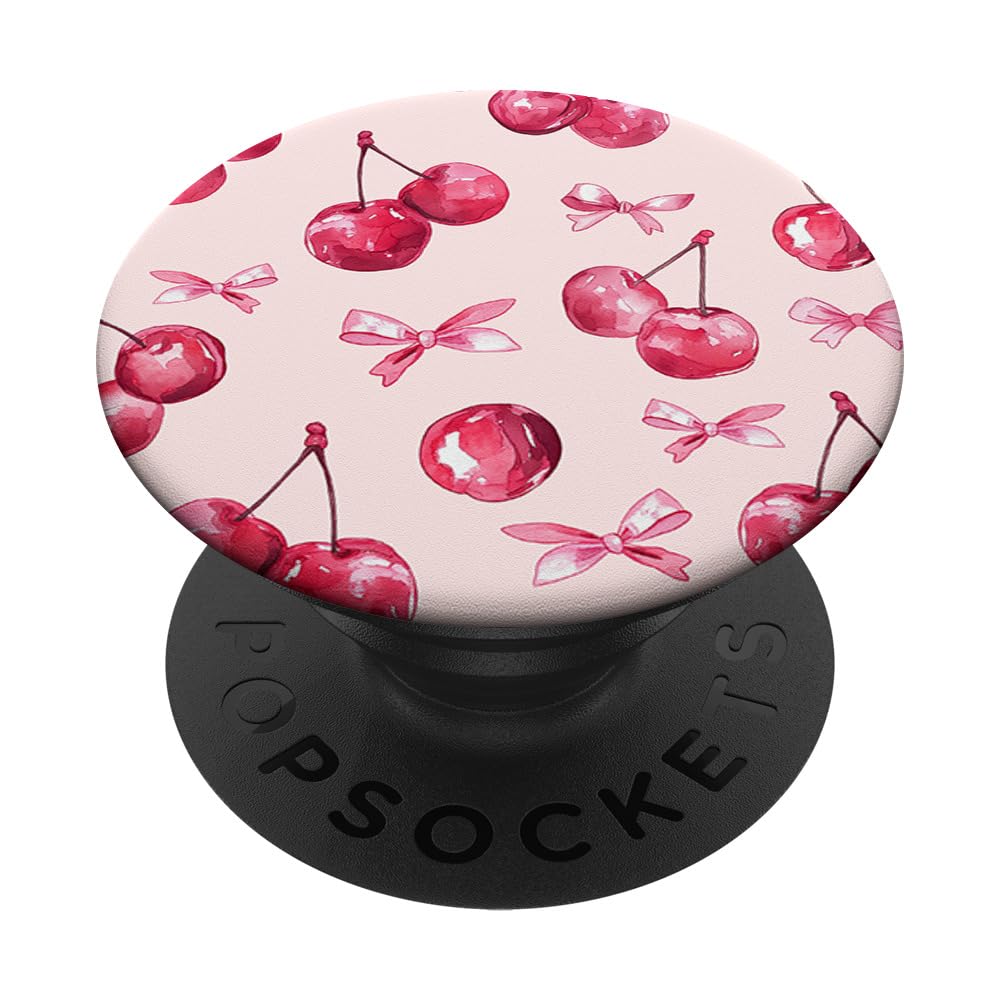 Cute Red Cherry Fruit Pattern Design Coquette Cherry and Pink Bow PopS - View 1