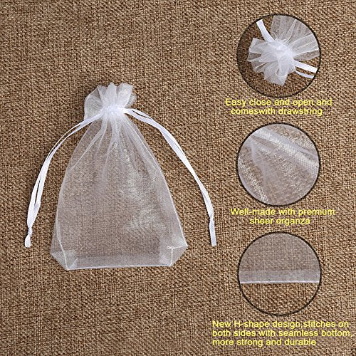 Hopttreely 100PCS Premium Sheer Organza Bags, White Wedding - Product Imagery