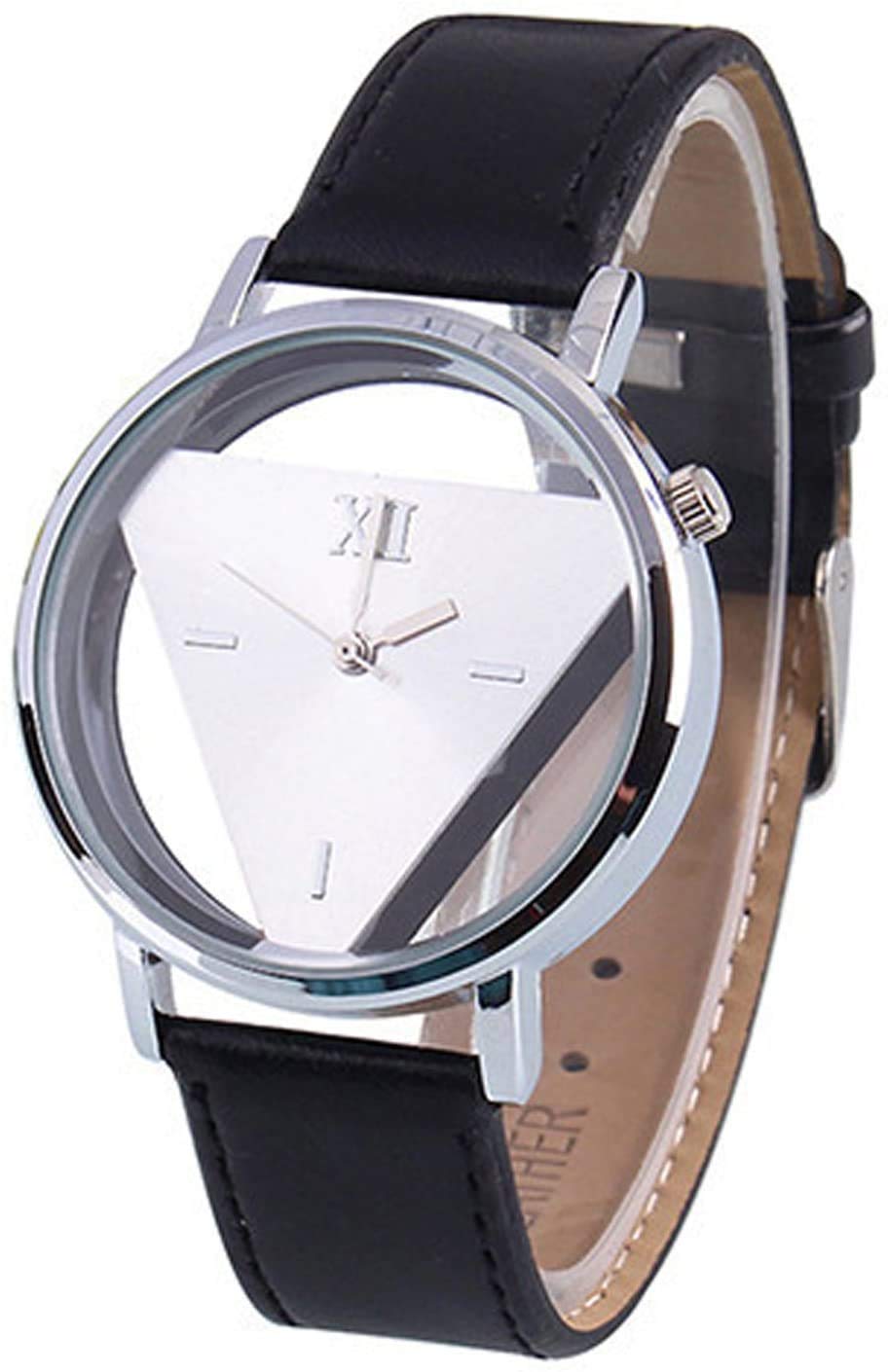 Unisex Charm Glass Hollow Triangle Dial Faux Leather Analog - Product Imagery