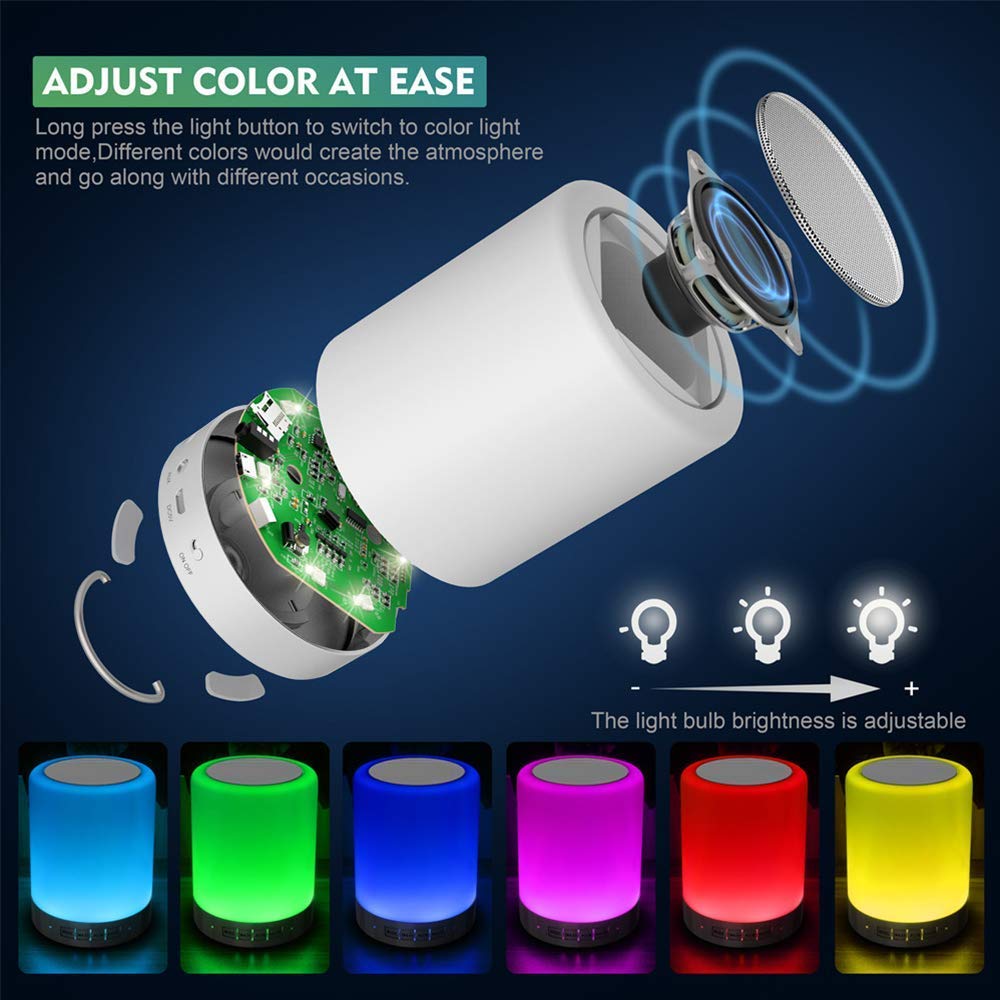 Elecstars Night Light with Bluetooth Speaker, Touch Lamp Rechargeable - View 4