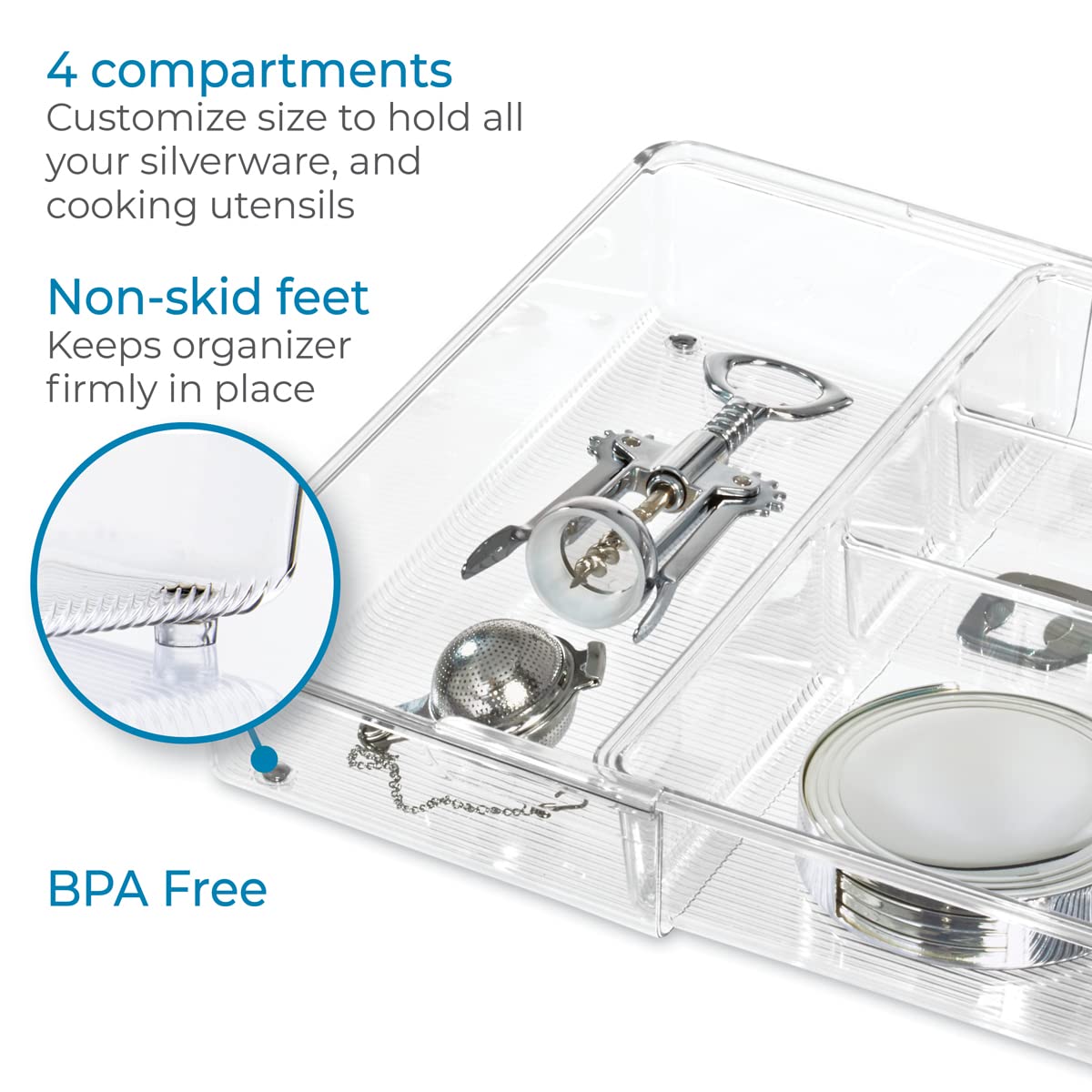 iDesign Linus BPA-Free Plastic Divided Expandable Drawer Organizer Tra - View 4