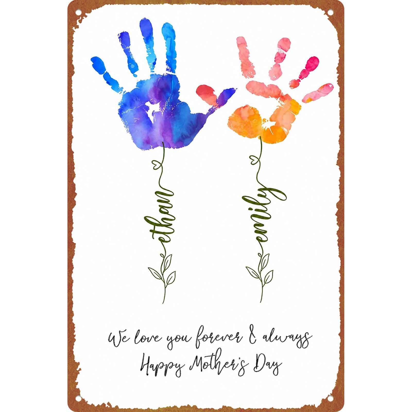 Mother's Day Handprint Art Plaque, 8x12 Inch Aluminum Metal Wall - Product Imagery