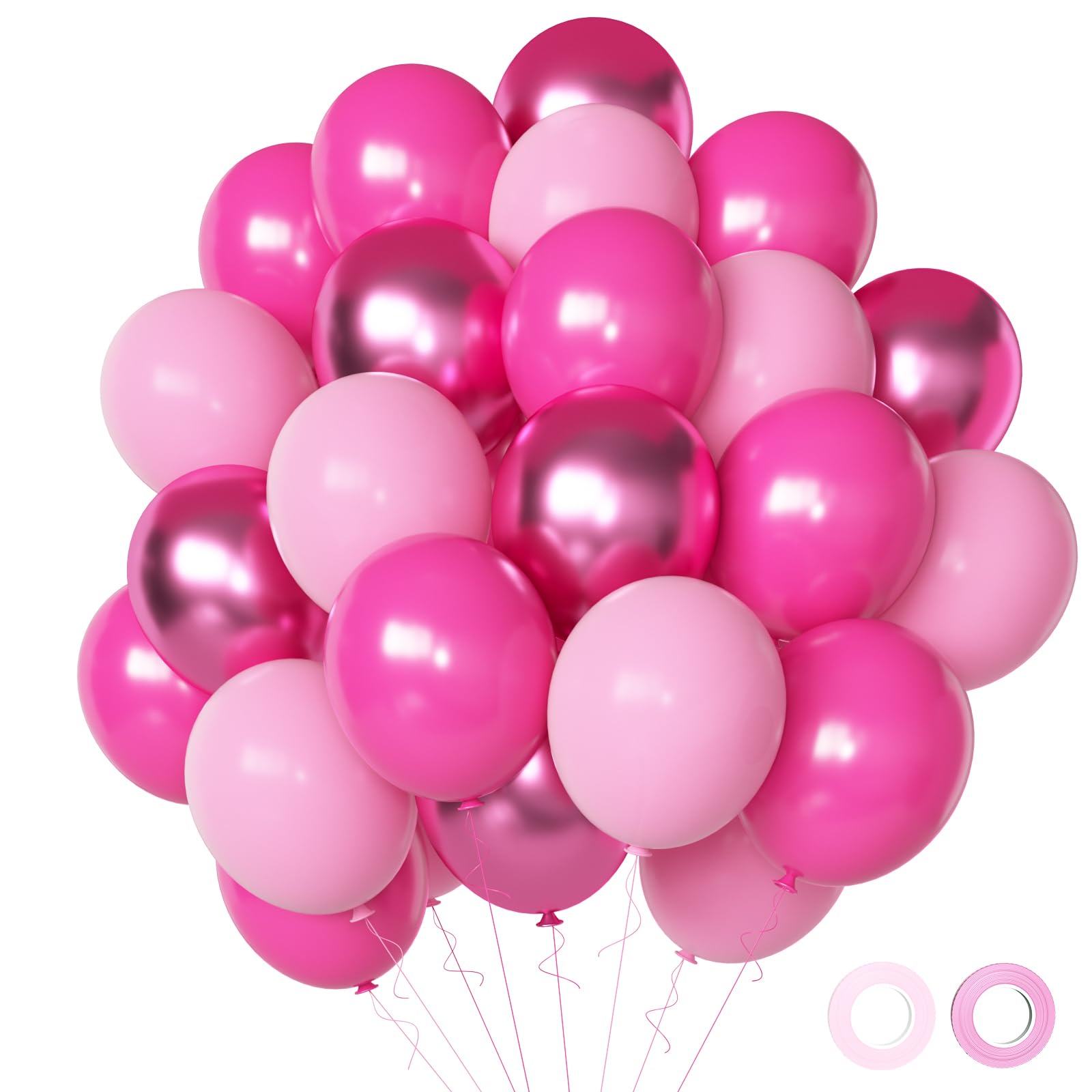 Pink Balloons Metallic Pink Balloon, 50Pcs 12Inch Hot Pink - Product Imagery