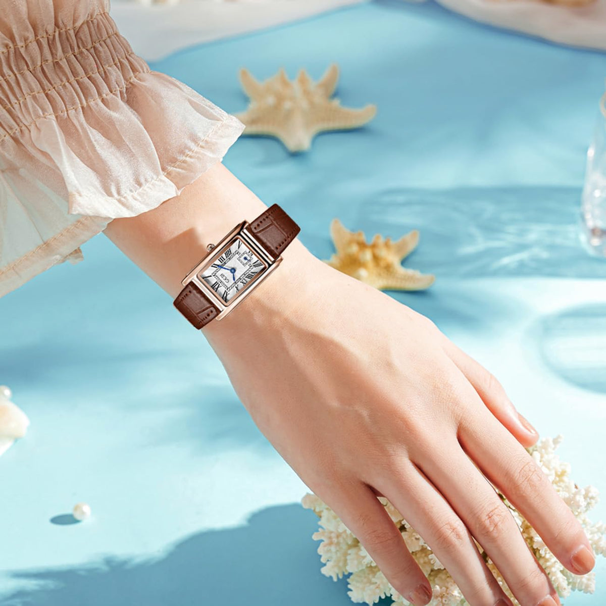 FANMIS Women s Vintage Rectangular Leather Strap Watches - FANMIS Official Imagery - 7