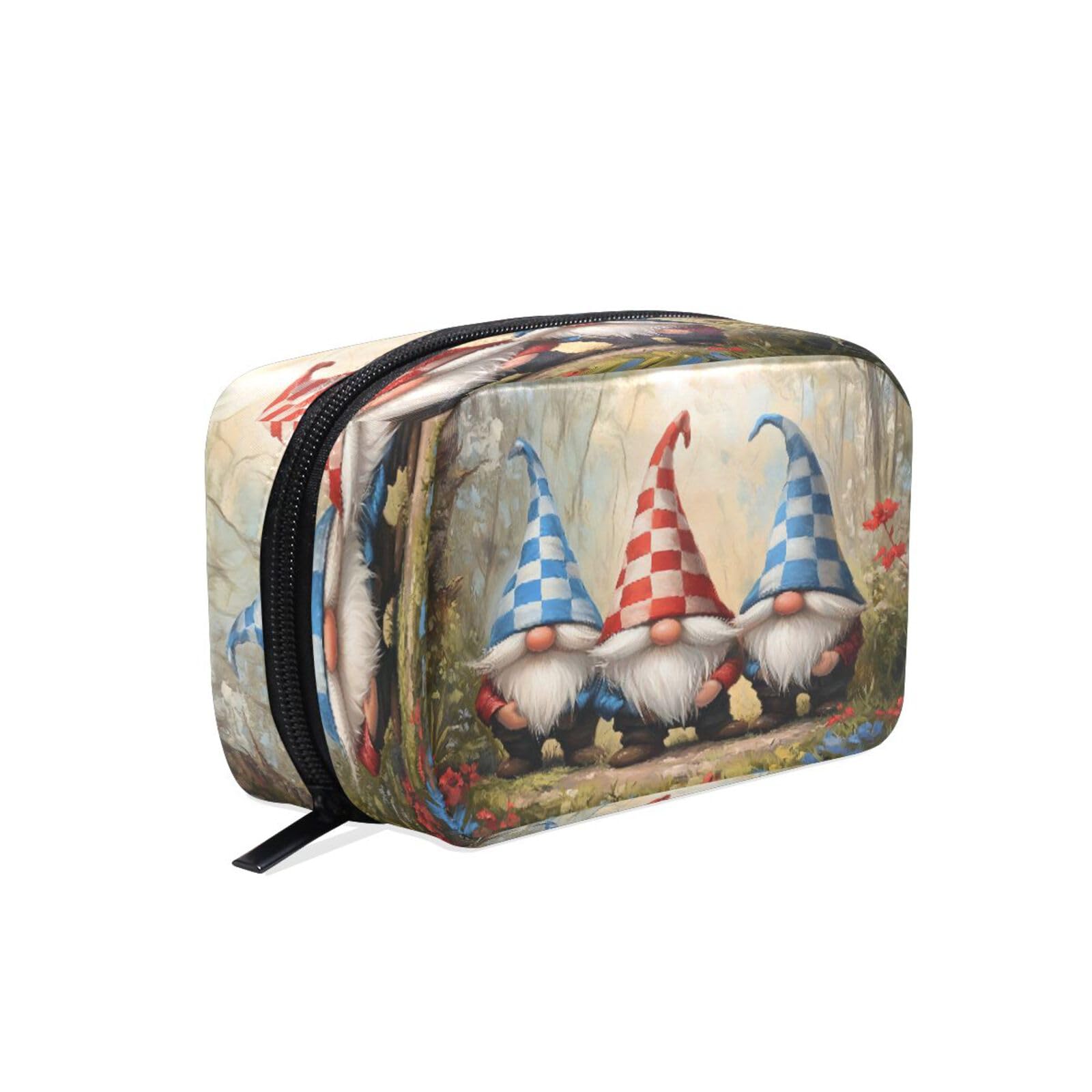 JUZIHAI Spring Forest Gnomes Makeup Bag for Purse, Travel Cosmetic Organizer Pouch with 5 Compartments, Small Portable Zipper Toiletry Bag for Women