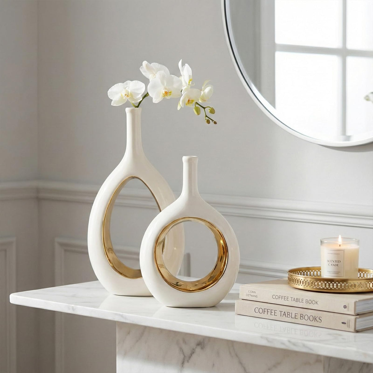 White and Gold Vase Ceramic White Vases Home Decor Modern - LCCCK Official Imagery - 5
