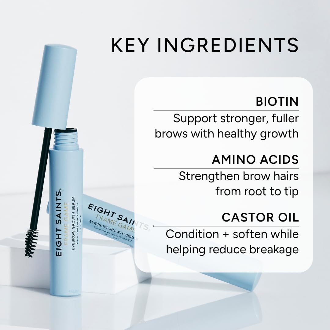 Eight Saints Frame Game Eyebrow Growth Serum for Thicker, Fuller Brows, with Biotin, Amino Acids, and Castor Oil, Brow E