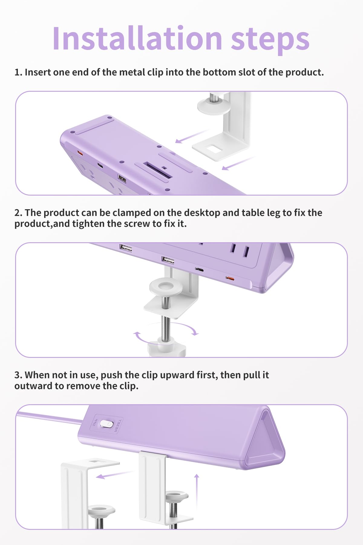 SMALLRT Purple Desk Clamp Power Strip with 6 5 FT Extension - SMALLRT Official Imagery - 5