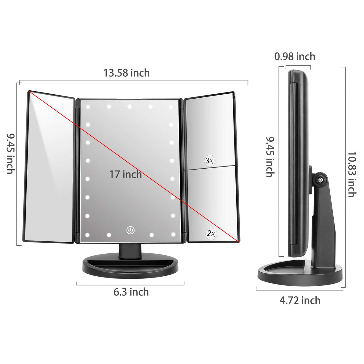 Tabletop Mount Trifold Lighted Vanity Mirror with 21 LED - deweisn Official Imagery - 3