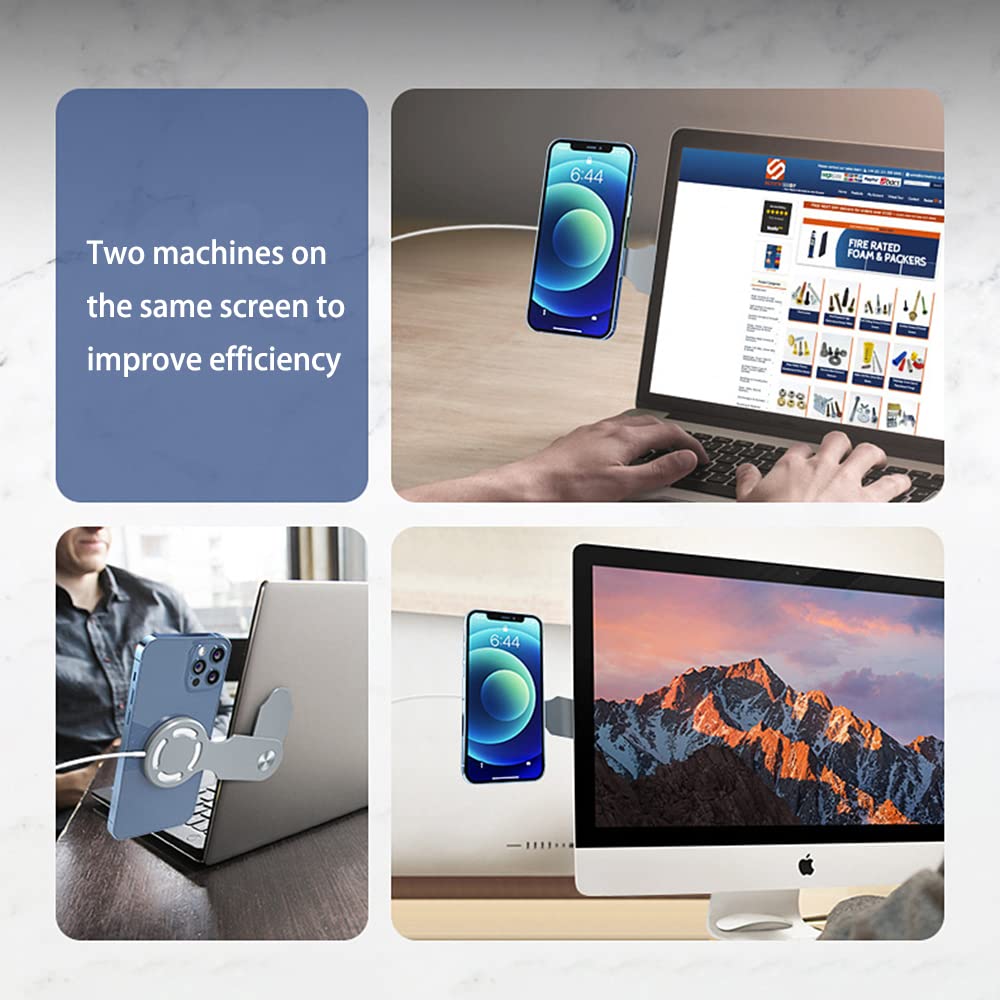 Black and grey 2-piece laptop and phone holder from 4every, foldable portable stand for MacBook, iPad, and iPhone with 3M adhesive.