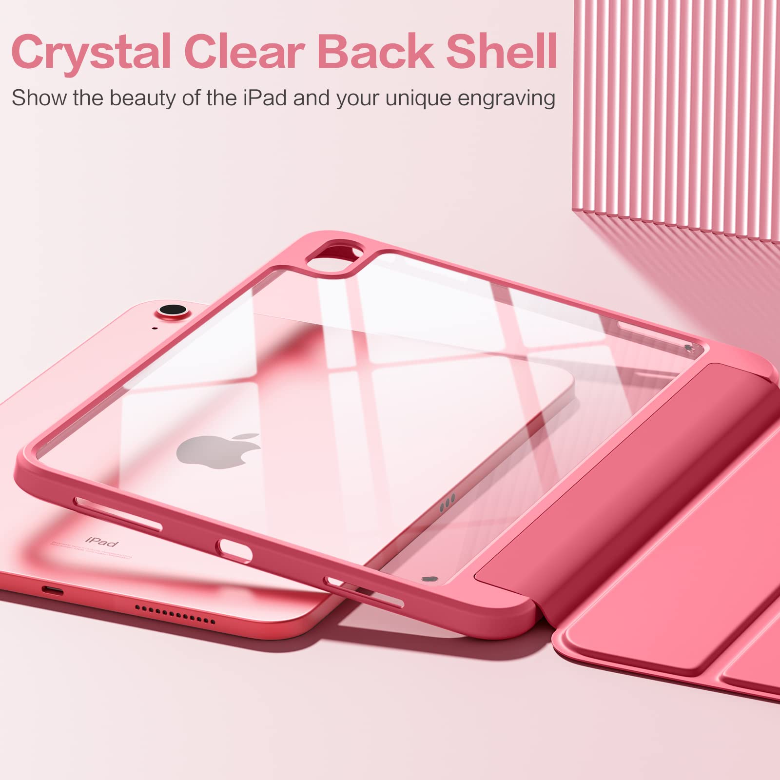 Wenlaty watermelon pink iPad case for 11th and 10th Gen models, protecting the portable electronic device with a stylish cover.