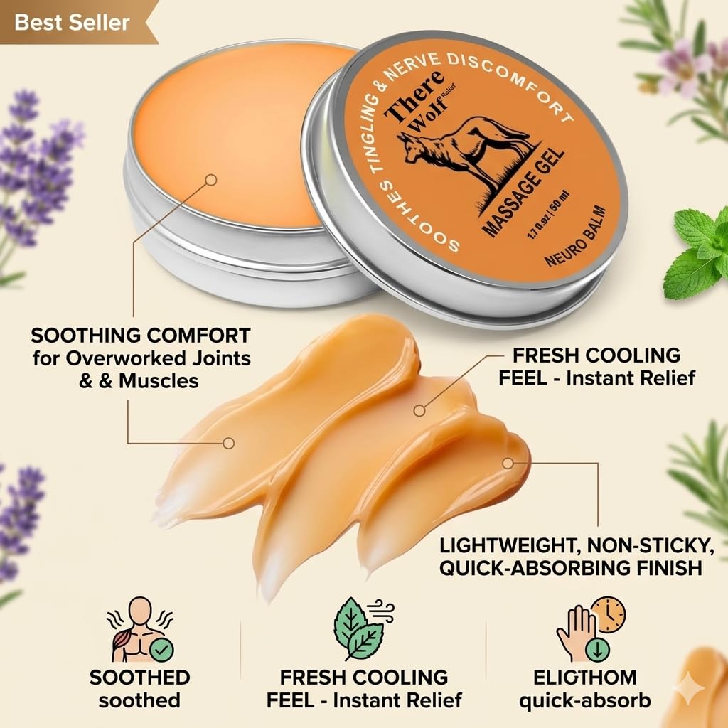 TheraWolf Pain Relief Balm herbal cooling cream applied to skin, moisturizing and soothing muscle soreness.