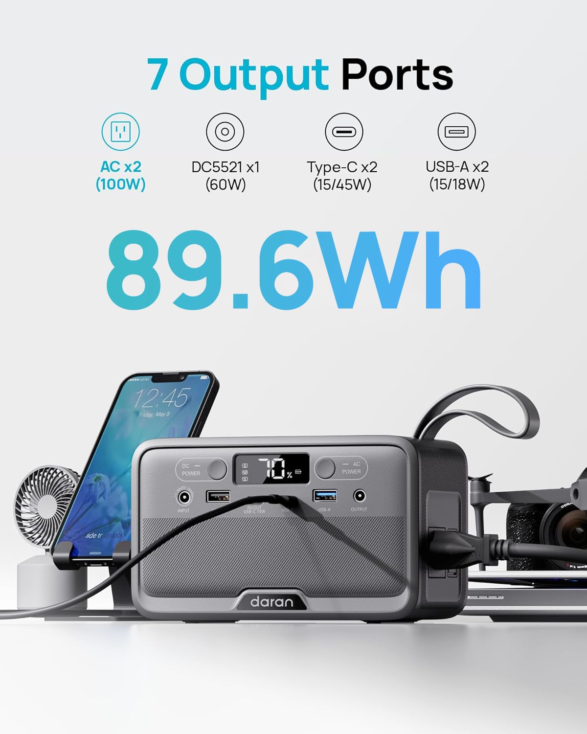 Daran Portable Power Station 89.6Wh LiFePO4 Battery 100W  Solar P - Daran Official Product View 2