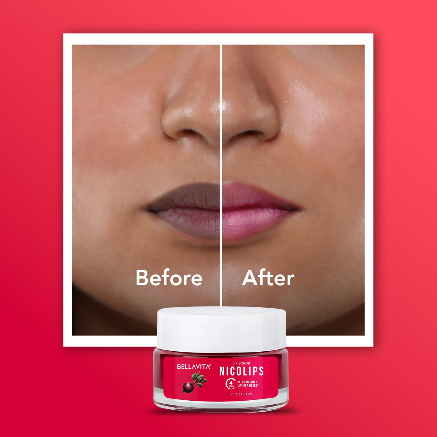 BellaVita Luxury NicoLips Lip Scrub 20gm | Lip Balm For Exfoliation & Dark Lip Moisturizing | With Goodness of Beetroot, Shea Butter & Walnut Lip Scrub | Lip scrubber exfoliator for Women and Men - BELLAVITA Official Product View 7