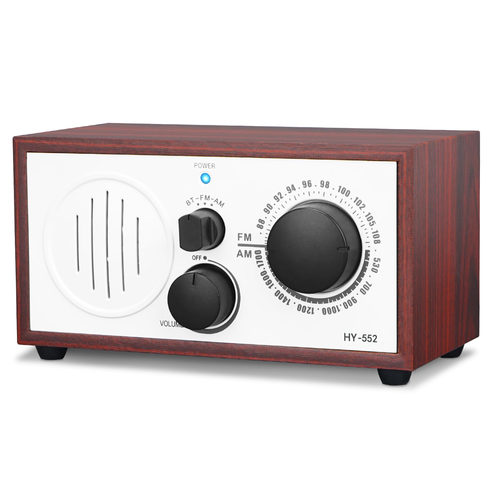 Vintage Wood AM FM Bluetooth Speaker Radio Plug in Wall, Elegant - Product Imagery