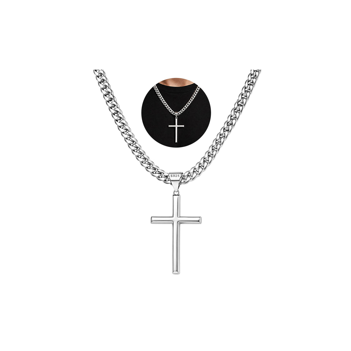 925 Sterling Silver Cross Necklace for Men 18K Gold Plated - Kinimore Official Imagery - 1
