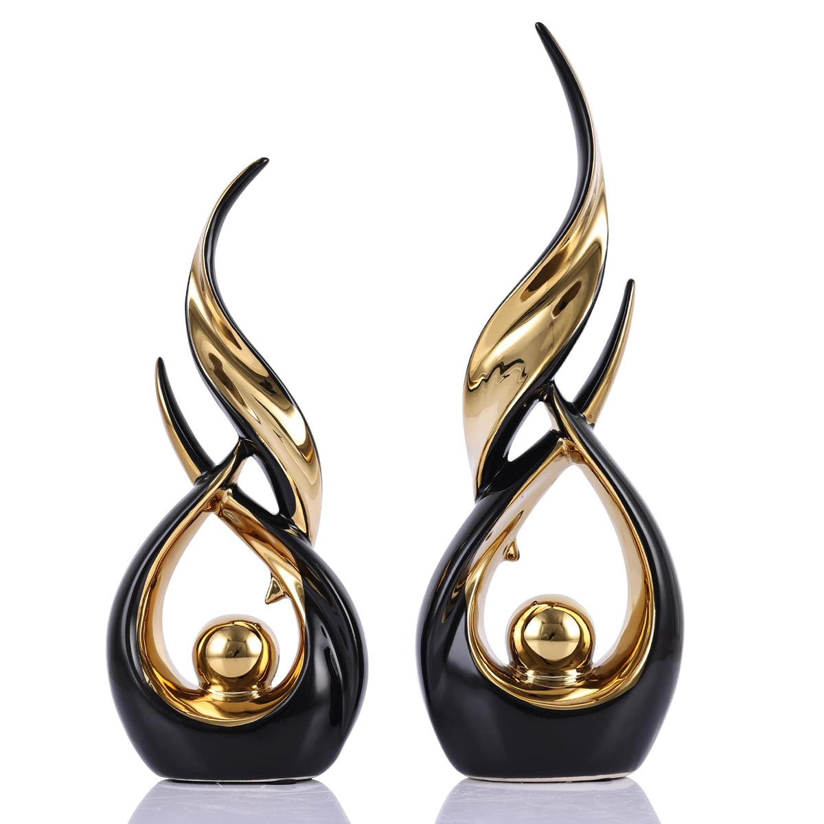 2 Piece Abstract Black and Gold Home Decor Ceramic Abstract - DOVDOV Official Imagery - 1