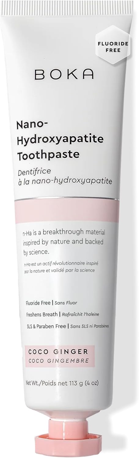 Boka fluoride-free nano hydroxyapatite toothpaste for sensitive teeth displayed in a tube on a white background