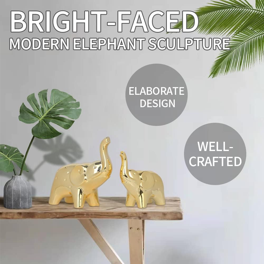 Modern elephant sculpture by Sgorggo featuring a pair of decorative figurines for home decor styling.