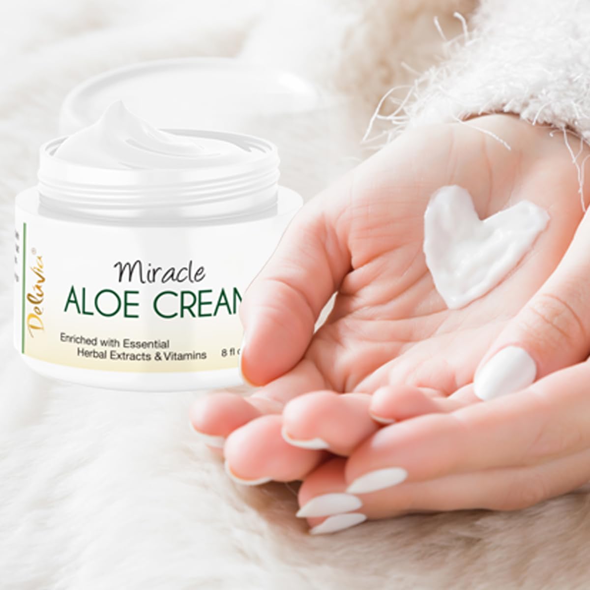 Deluvia Miracle Aloe Cream | Face & Body Moisturizer with Vitamin E & Organic Aloe Vera | Hydrating, Soothing for Dry Skin, Anti-Wrinkle, Acne Scars, Rosacea, Psoriasis, Eczema - 8 oz - DELÚVIA Official Product View 8