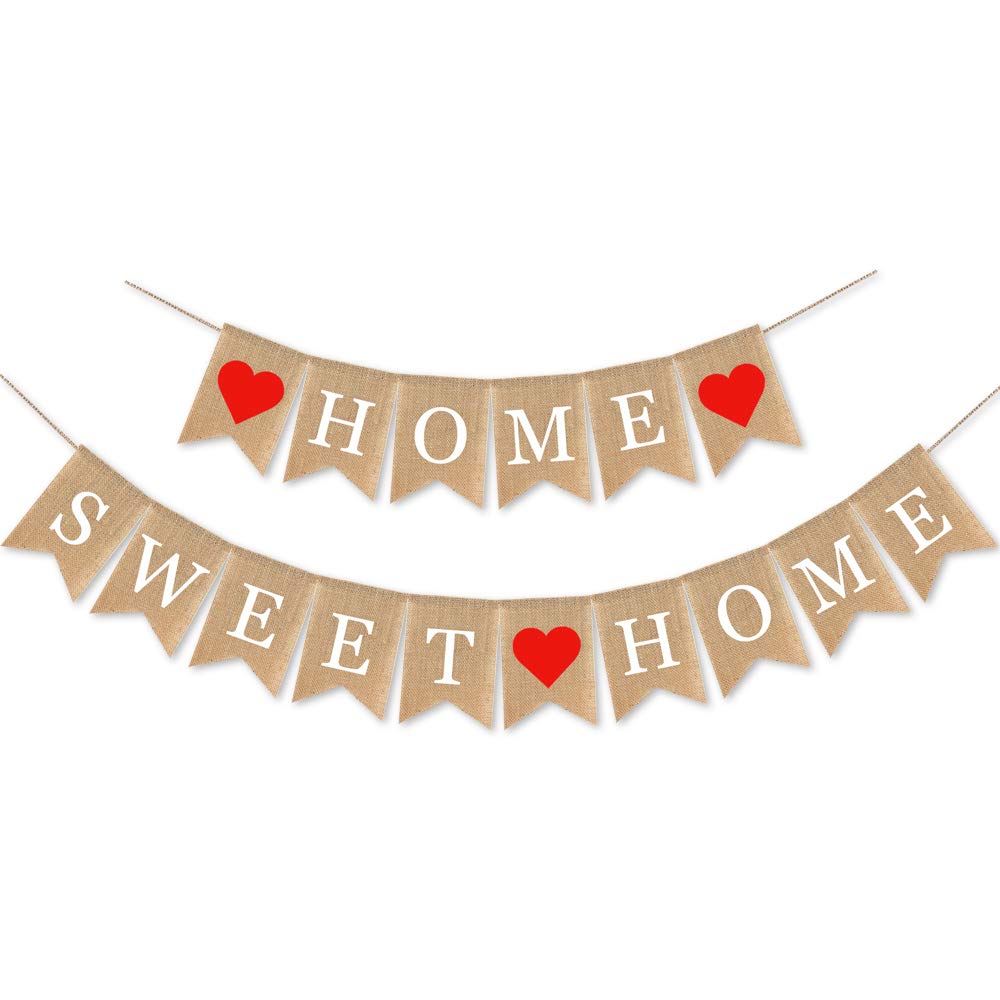 SWYOUN Burlap Home Sweet Home Banner Housewarming Party Garland - Product Imagery