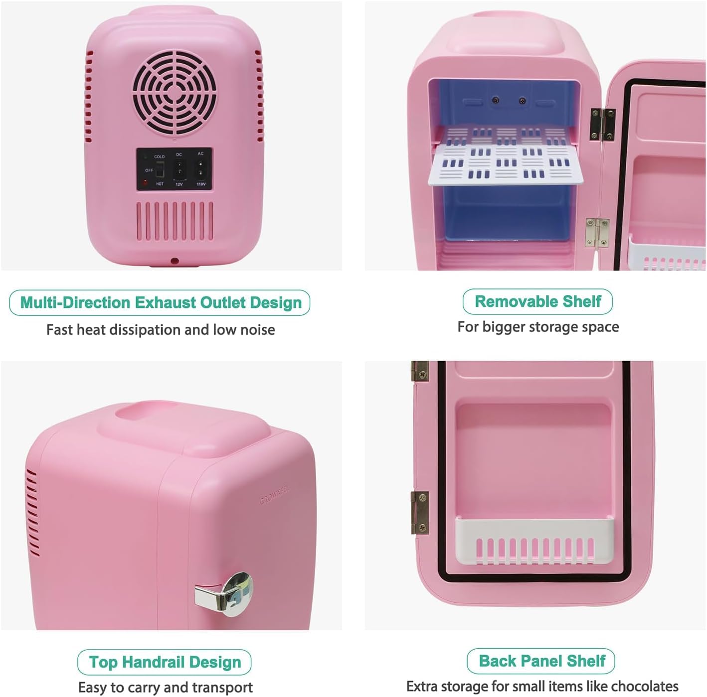 CROWNFUL Mini Fridge, 4 Liter/6 Can Portable Cooler and Warmer - CROWNFUL