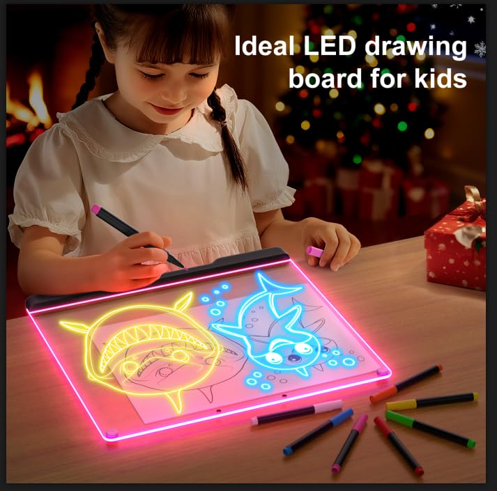 Black portable LED note board by Bailkind with colorful 16-inch display, rechargeable battery, and seven light effects.