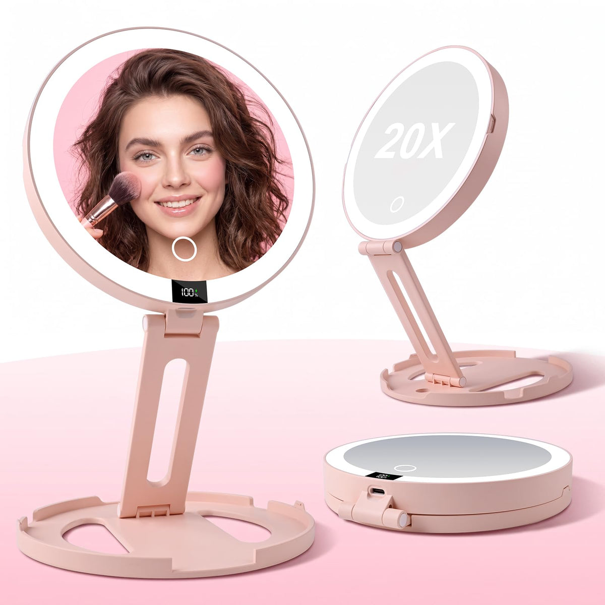 Foldable Travel Makeup Mirror with Lights 20X 1X Magnifying - ATUSGOY Official Imagery - 2