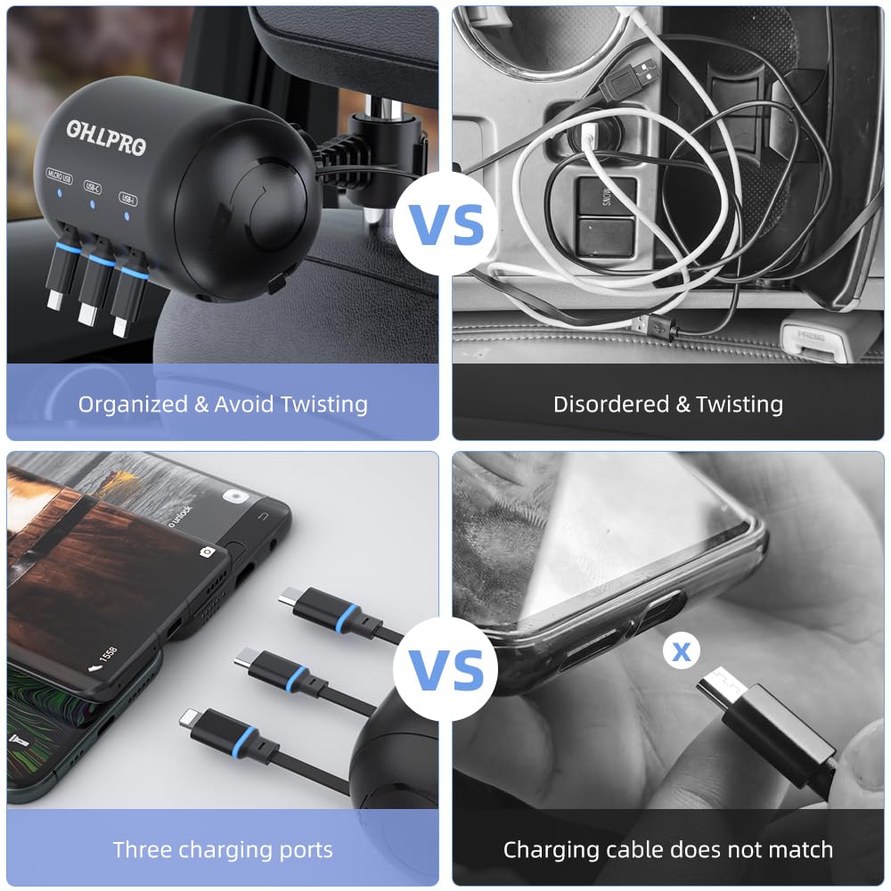 OHLPRO Multi Car Retractable Backseat 3 in 1 Car Charging - OHLPRO Official Imagery - 6