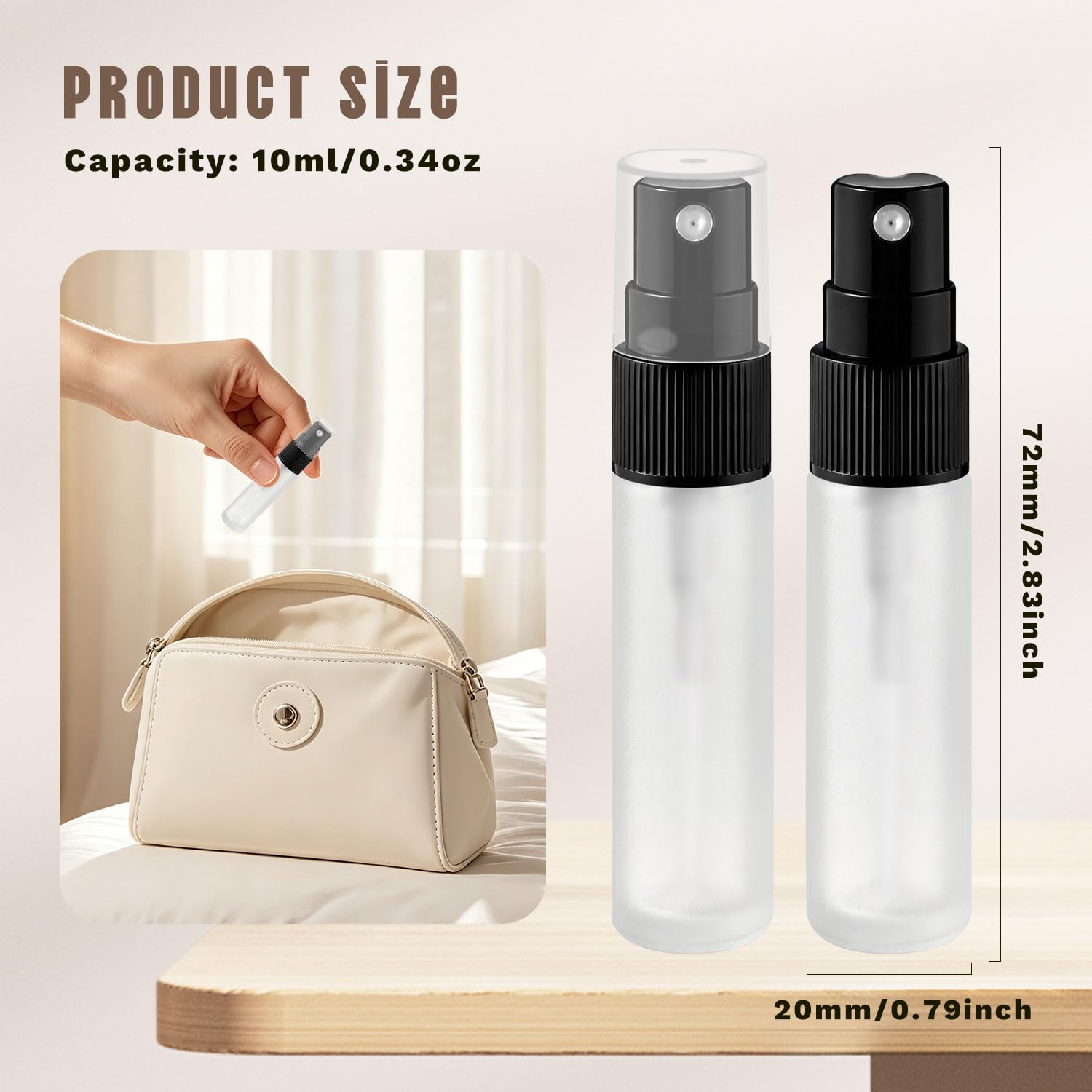 Mirrline 20 Pcs 10ml/0.34oz Frosted Glass Spray Bottle Travel Empty Fine Mist Glass Atomizer with Pump Sprayer & Cap for Fragrance Essential Oil Perfume - White
