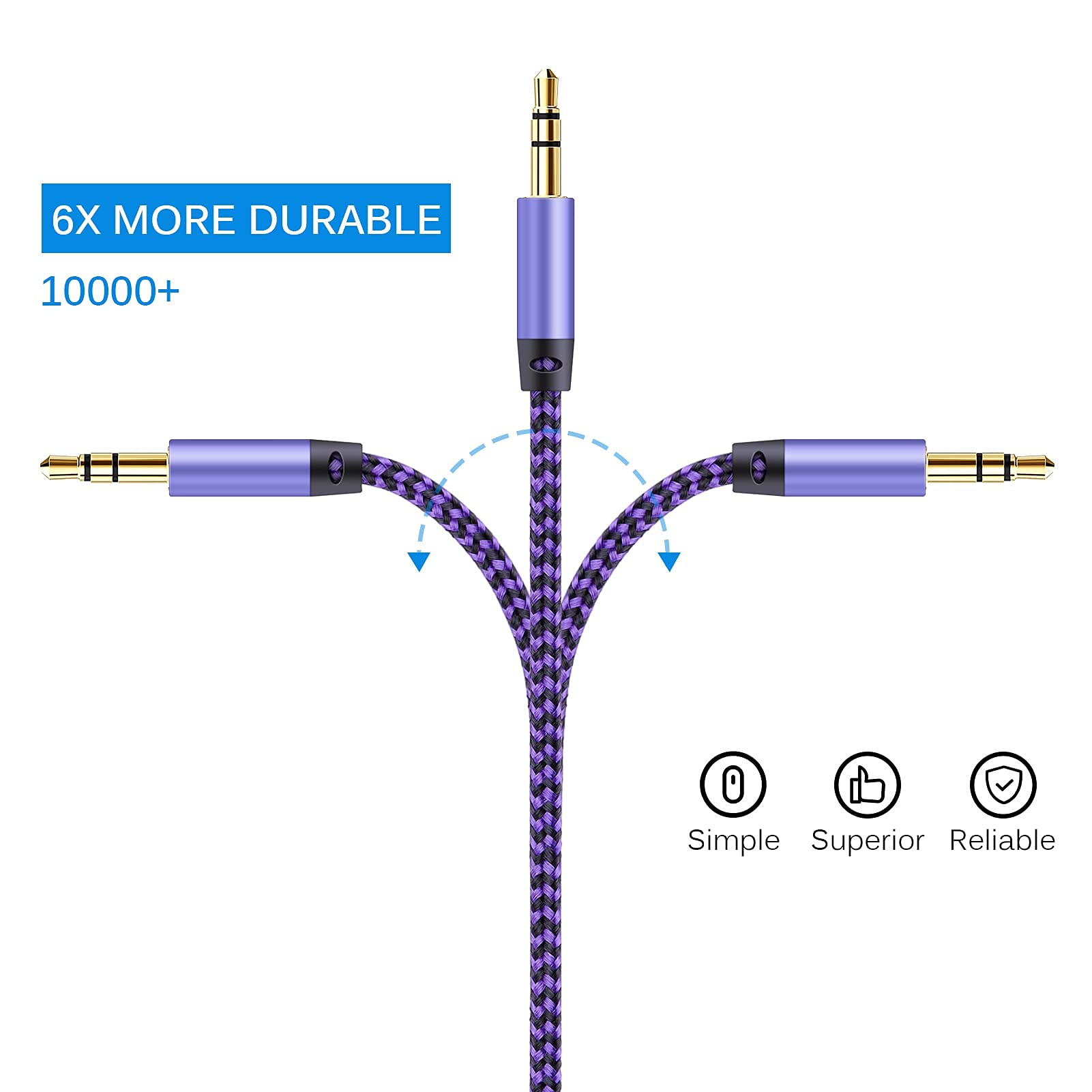 AILKIN 2pack/10 Ft Aux Cord 3.5mm Audio Cable Ox Chord Male To Ma by AILKIN - Angle View 4