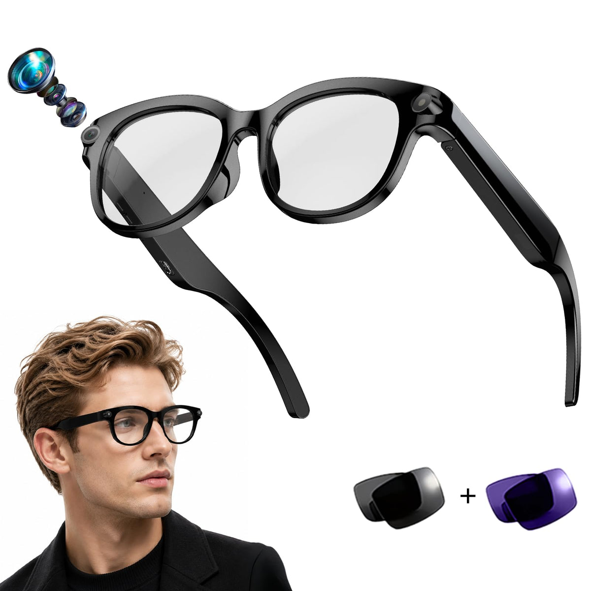 Smart Camera Glasses 8MP Video Recording Sunglasses with 3 - OnsetGizmo Official Imagery - 1