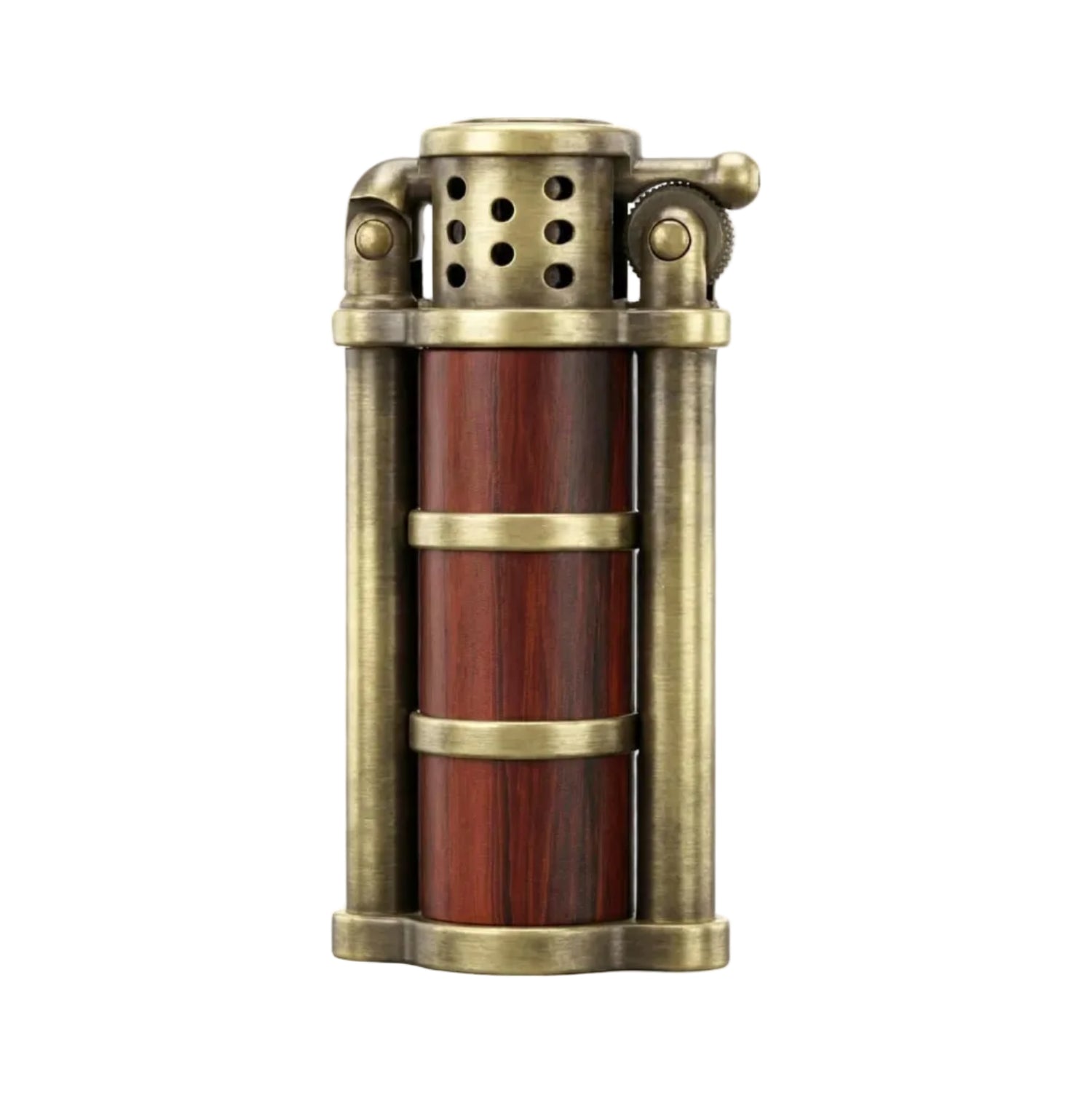 RUIXI Rosewood antique-style petrol kerosene windproof lighter with bronze finish and soft flame cylinder design